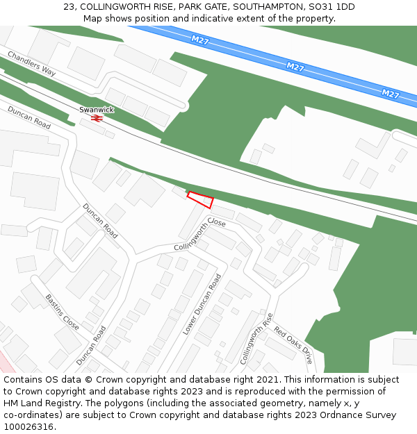 23, COLLINGWORTH RISE, PARK GATE, SOUTHAMPTON, SO31 1DD: Location map and indicative extent of plot