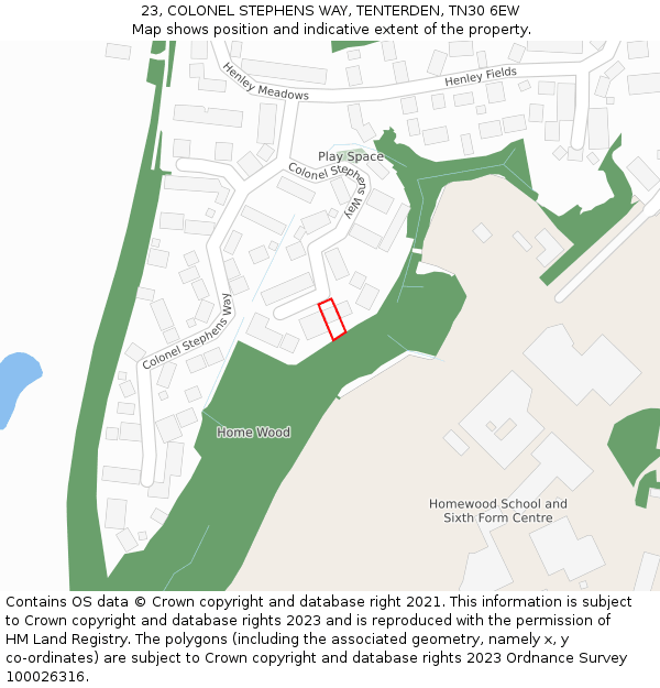 23, COLONEL STEPHENS WAY, TENTERDEN, TN30 6EW: Location map and indicative extent of plot