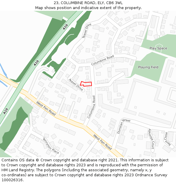 23, COLUMBINE ROAD, ELY, CB6 3WL: Location map and indicative extent of plot