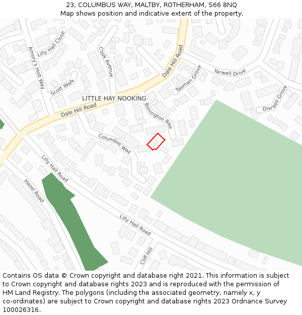 23, COLUMBUS WAY, MALTBY, ROTHERHAM, S66 8NQ: Location map and indicative extent of plot
