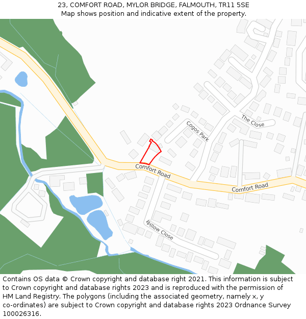 23, COMFORT ROAD, MYLOR BRIDGE, FALMOUTH, TR11 5SE: Location map and indicative extent of plot