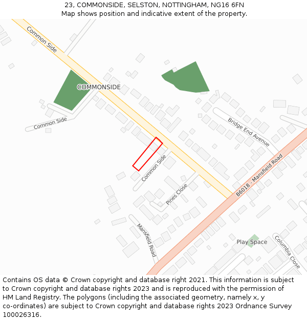 23, COMMONSIDE, SELSTON, NOTTINGHAM, NG16 6FN: Location map and indicative extent of plot