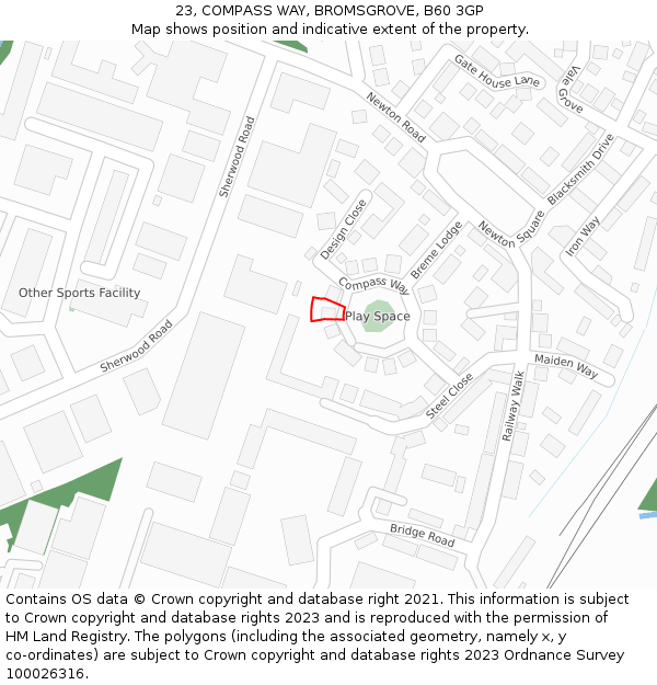 23, COMPASS WAY, BROMSGROVE, B60 3GP: Location map and indicative extent of plot