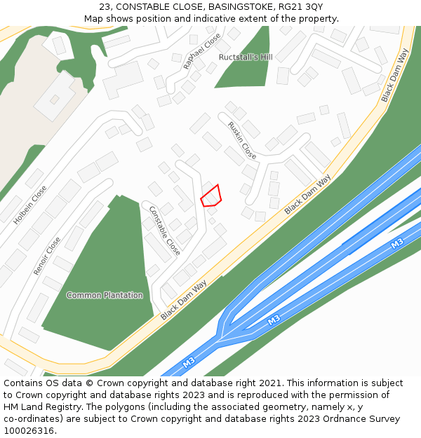 23, CONSTABLE CLOSE, BASINGSTOKE, RG21 3QY: Location map and indicative extent of plot