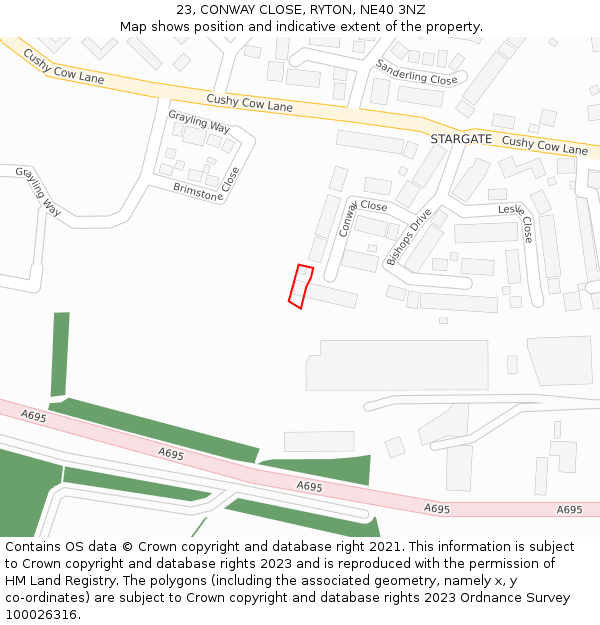 23, CONWAY CLOSE, RYTON, NE40 3NZ: Location map and indicative extent of plot