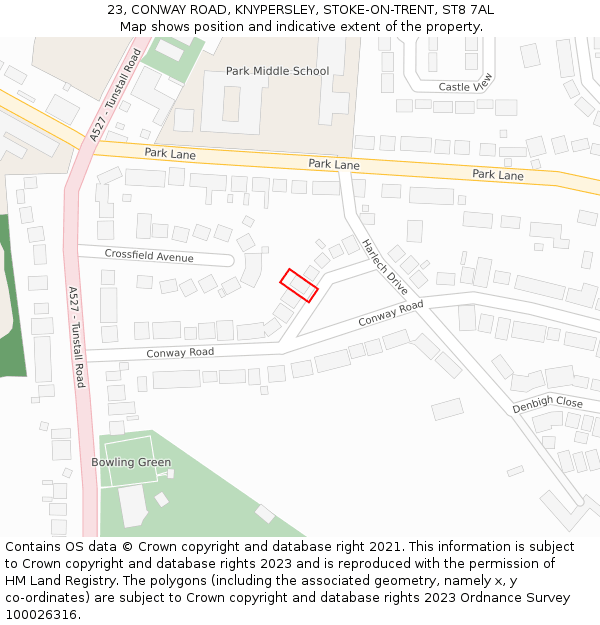 23, CONWAY ROAD, KNYPERSLEY, STOKE-ON-TRENT, ST8 7AL: Location map and indicative extent of plot