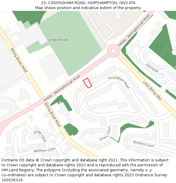 23, CONYNGHAM ROAD, NORTHAMPTON, NN3 9TA: Location map and indicative extent of plot