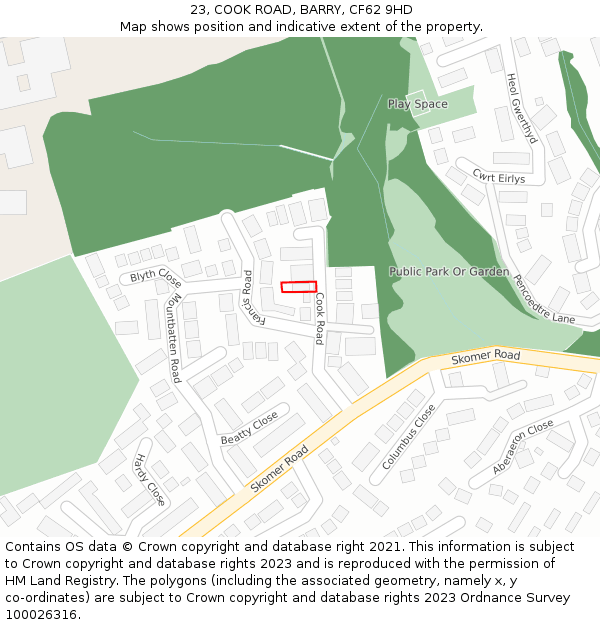 23, COOK ROAD, BARRY, CF62 9HD: Location map and indicative extent of plot