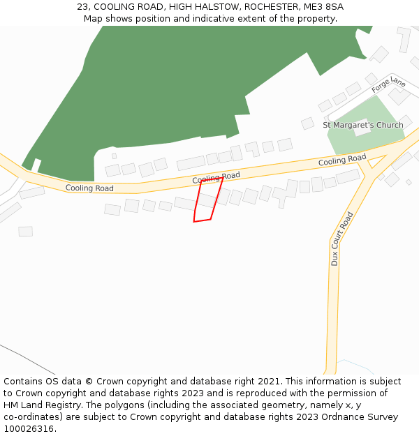 23, COOLING ROAD, HIGH HALSTOW, ROCHESTER, ME3 8SA: Location map and indicative extent of plot