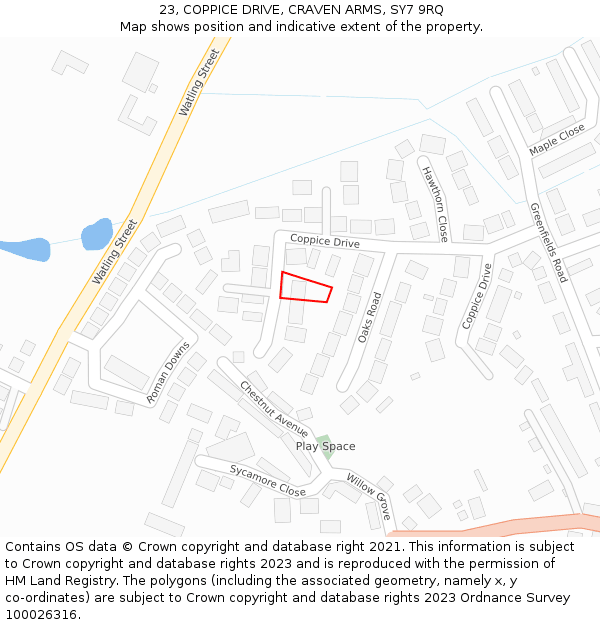 23, COPPICE DRIVE, CRAVEN ARMS, SY7 9RQ: Location map and indicative extent of plot