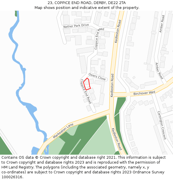 23, COPPICE END ROAD, DERBY, DE22 2TA: Location map and indicative extent of plot