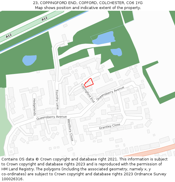 23, COPPINGFORD END, COPFORD, COLCHESTER, CO6 1YG: Location map and indicative extent of plot