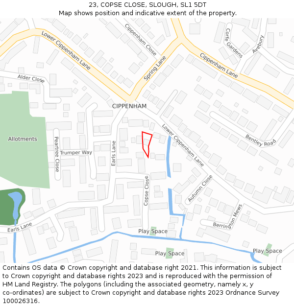 23, COPSE CLOSE, SLOUGH, SL1 5DT: Location map and indicative extent of plot