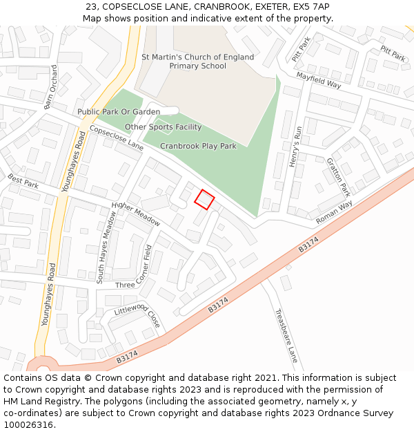 23, COPSECLOSE LANE, CRANBROOK, EXETER, EX5 7AP: Location map and indicative extent of plot