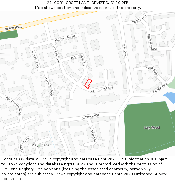 23, CORN CROFT LANE, DEVIZES, SN10 2FR: Location map and indicative extent of plot