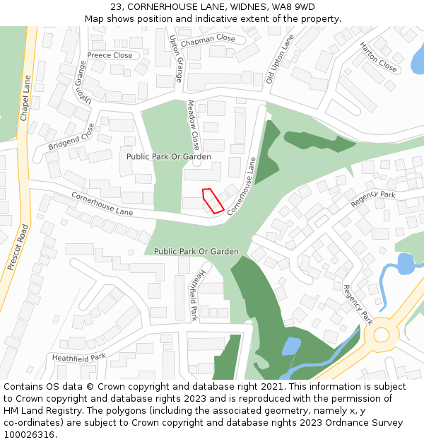 23, CORNERHOUSE LANE, WIDNES, WA8 9WD: Location map and indicative extent of plot