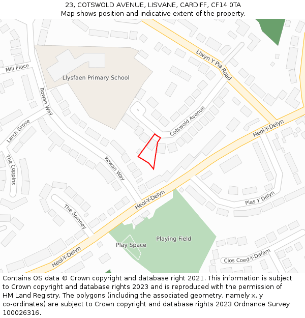 23, COTSWOLD AVENUE, LISVANE, CARDIFF, CF14 0TA: Location map and indicative extent of plot