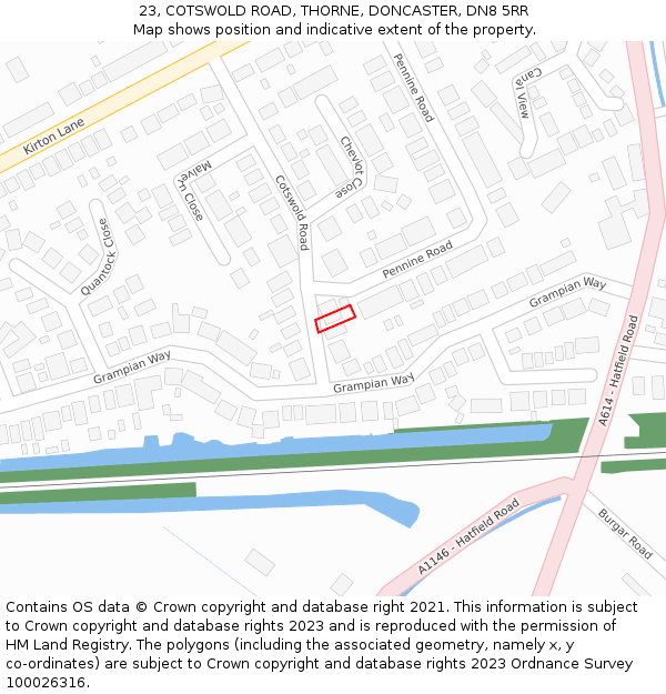 23, COTSWOLD ROAD, THORNE, DONCASTER, DN8 5RR: Location map and indicative extent of plot