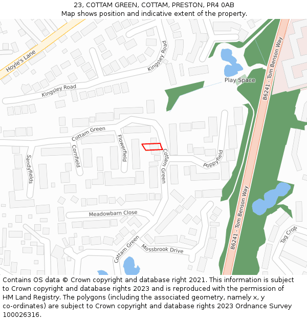 23, COTTAM GREEN, COTTAM, PRESTON, PR4 0AB: Location map and indicative extent of plot