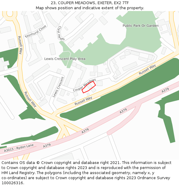 23, COUPER MEADOWS, EXETER, EX2 7TF: Location map and indicative extent of plot