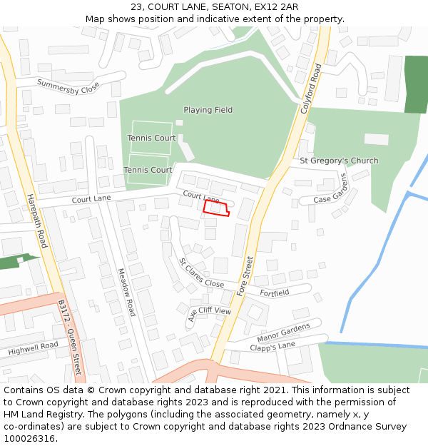 23, COURT LANE, SEATON, EX12 2AR: Location map and indicative extent of plot