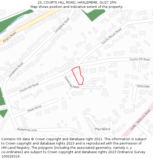23, COURTS HILL ROAD, HASLEMERE, GU27 2PN: Location map and indicative extent of plot