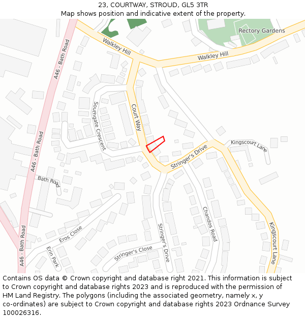 23, COURTWAY, STROUD, GL5 3TR: Location map and indicative extent of plot