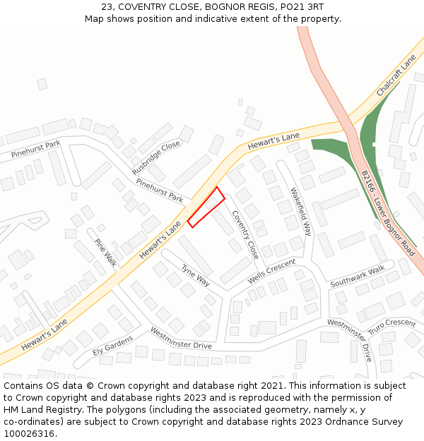 23, COVENTRY CLOSE, BOGNOR REGIS, PO21 3RT: Location map and indicative extent of plot