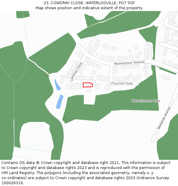 23, COWDRAY CLOSE, WATERLOOVILLE, PO7 5GF: Location map and indicative extent of plot