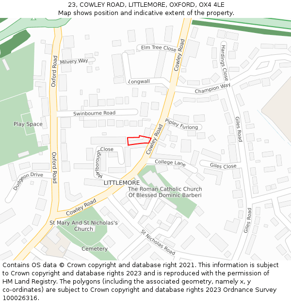 23, COWLEY ROAD, LITTLEMORE, OXFORD, OX4 4LE: Location map and indicative extent of plot