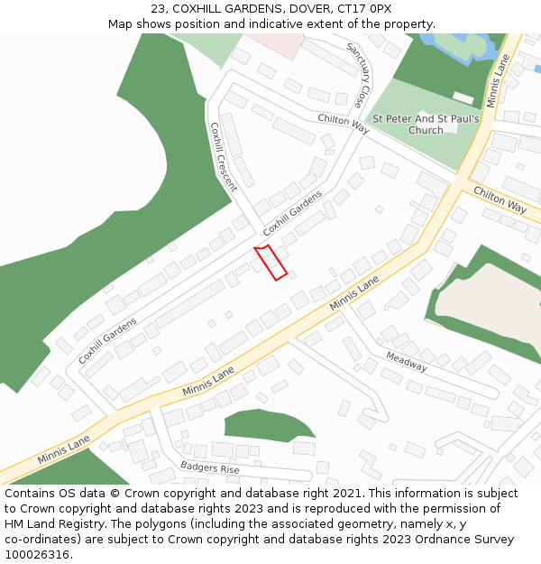 23, COXHILL GARDENS, DOVER, CT17 0PX: Location map and indicative extent of plot