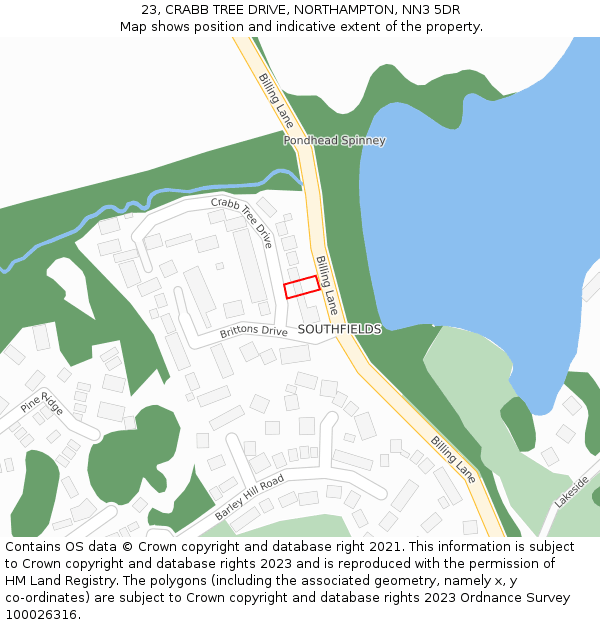 23, CRABB TREE DRIVE, NORTHAMPTON, NN3 5DR: Location map and indicative extent of plot