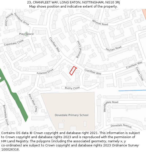 23, CRANFLEET WAY, LONG EATON, NOTTINGHAM, NG10 3RJ: Location map and indicative extent of plot