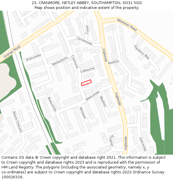23, CRANMORE, NETLEY ABBEY, SOUTHAMPTON, SO31 5GG: Location map and indicative extent of plot