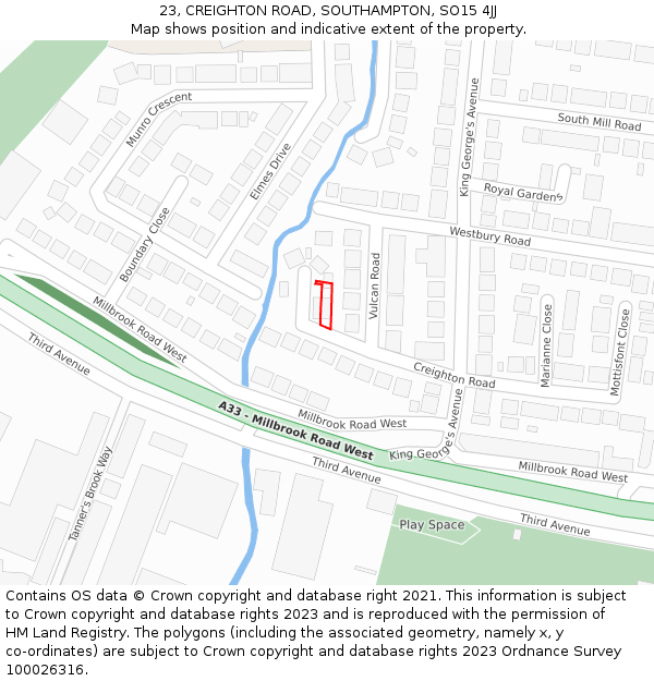 23, CREIGHTON ROAD, SOUTHAMPTON, SO15 4JJ: Location map and indicative extent of plot