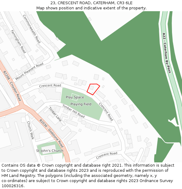 23, CRESCENT ROAD, CATERHAM, CR3 6LE: Location map and indicative extent of plot