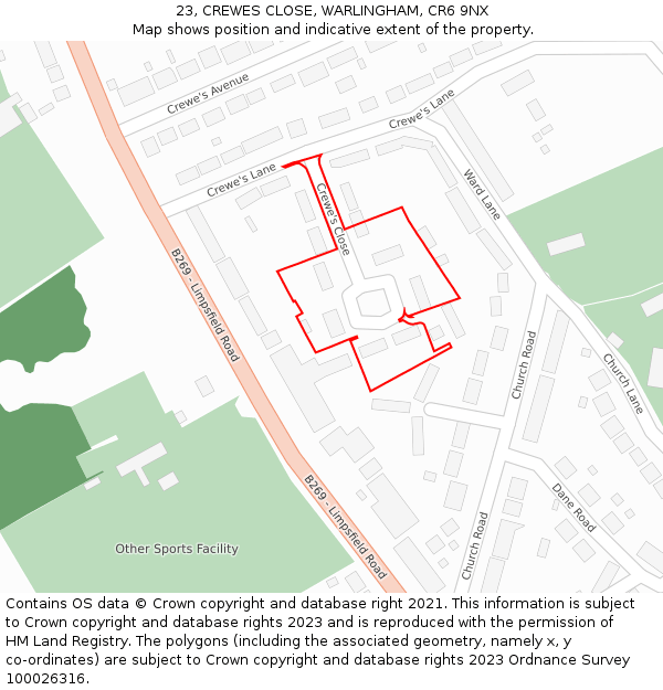 23, CREWES CLOSE, WARLINGHAM, CR6 9NX: Location map and indicative extent of plot