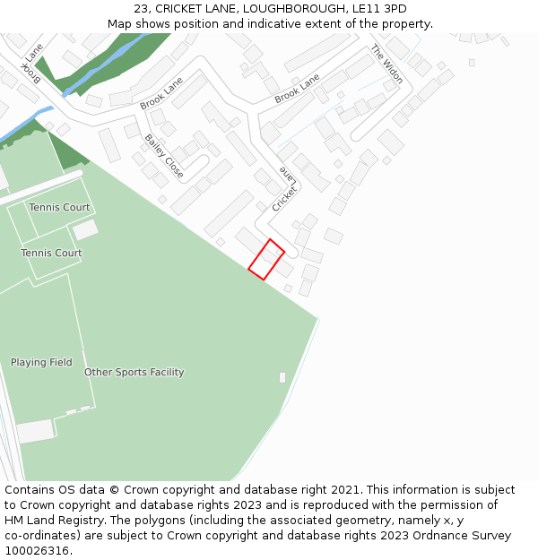23, CRICKET LANE, LOUGHBOROUGH, LE11 3PD: Location map and indicative extent of plot