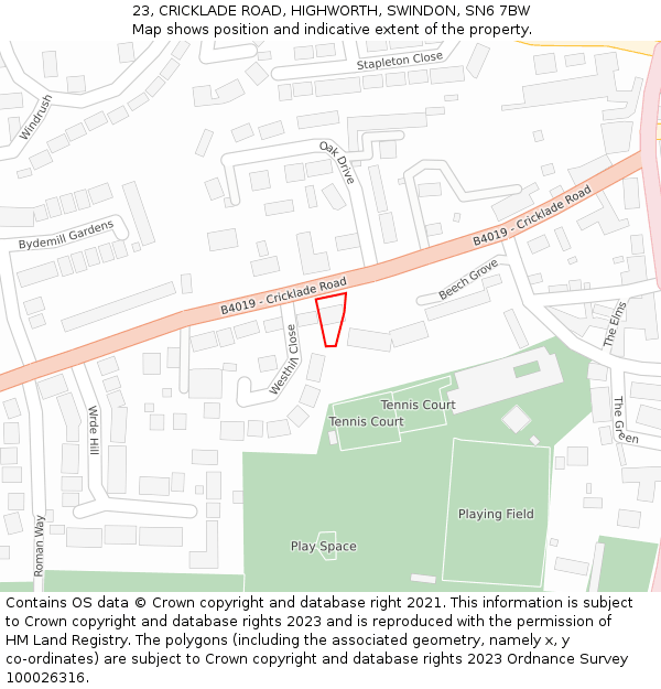 23, CRICKLADE ROAD, HIGHWORTH, SWINDON, SN6 7BW: Location map and indicative extent of plot