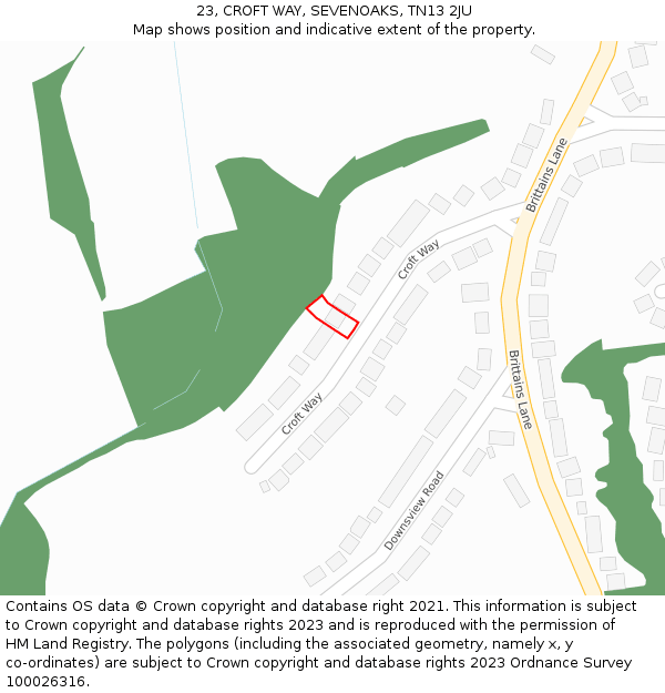 23, CROFT WAY, SEVENOAKS, TN13 2JU: Location map and indicative extent of plot