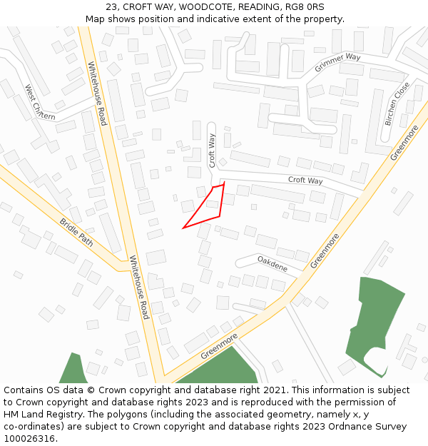 23, CROFT WAY, WOODCOTE, READING, RG8 0RS: Location map and indicative extent of plot