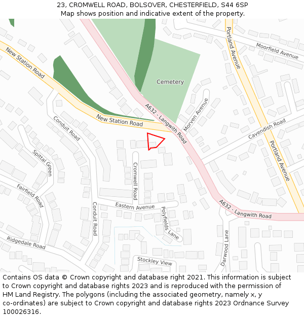 23, CROMWELL ROAD, BOLSOVER, CHESTERFIELD, S44 6SP: Location map and indicative extent of plot