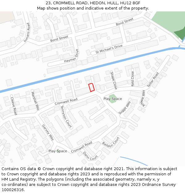 23, CROMWELL ROAD, HEDON, HULL, HU12 8GF: Location map and indicative extent of plot