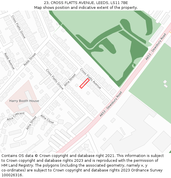23, CROSS FLATTS AVENUE, LEEDS, LS11 7BE: Location map and indicative extent of plot