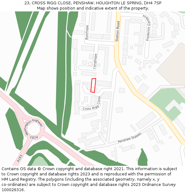 23, CROSS RIGG CLOSE, PENSHAW, HOUGHTON LE SPRING, DH4 7SP: Location map and indicative extent of plot