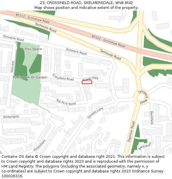 23, CROSSFIELD ROAD, SKELMERSDALE, WN8 9NQ: Location map and indicative extent of plot