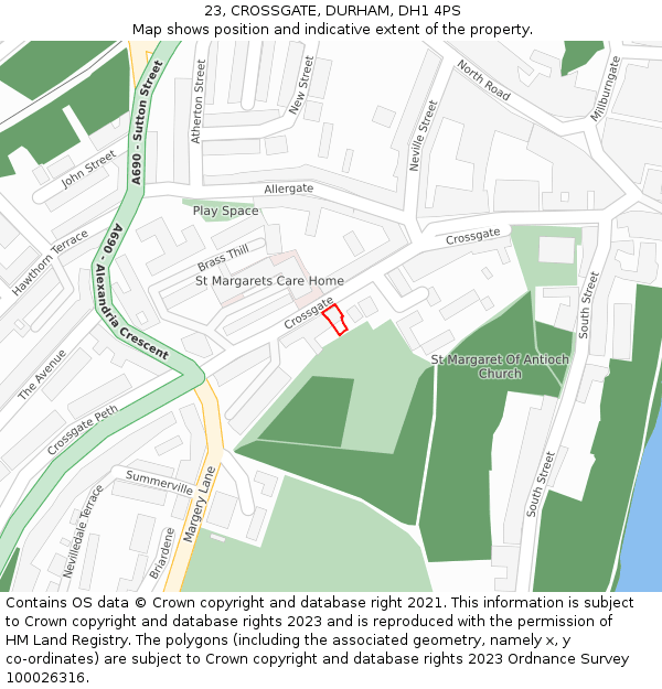 23, CROSSGATE, DURHAM, DH1 4PS: Location map and indicative extent of plot