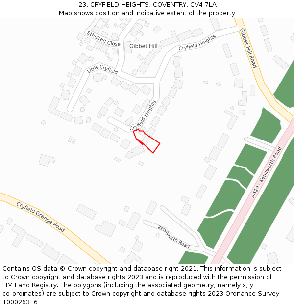 23, CRYFIELD HEIGHTS, COVENTRY, CV4 7LA: Location map and indicative extent of plot