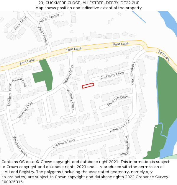 23, CUCKMERE CLOSE, ALLESTREE, DERBY, DE22 2UF: Location map and indicative extent of plot