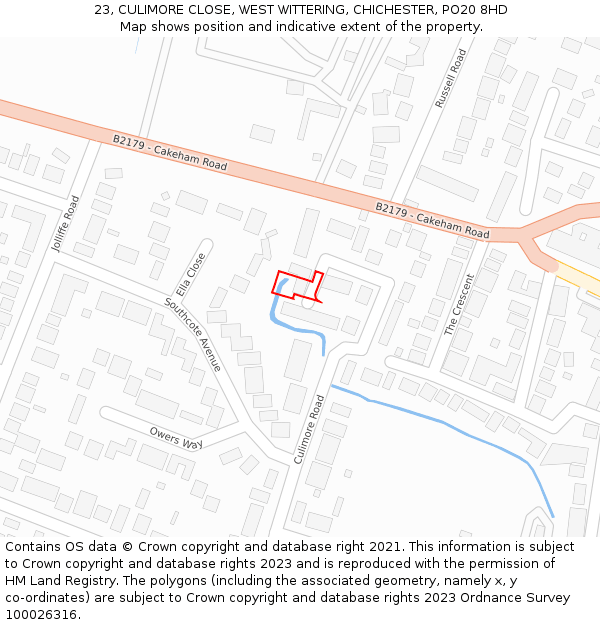 23, CULIMORE CLOSE, WEST WITTERING, CHICHESTER, PO20 8HD: Location map and indicative extent of plot
